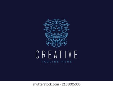 Zeus Head Logo Line Art Design Template