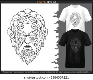 Zeus head mandala arts isolated on black and white t shirt.