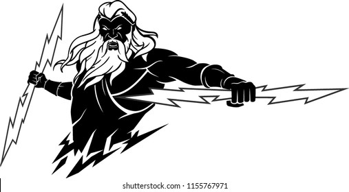 Zeus Holding Lightning Bolts, Greek Mythology