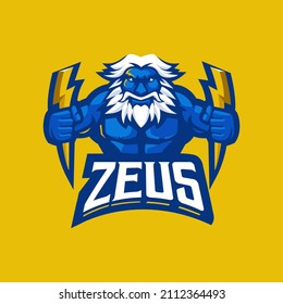 zeus holding lightning mascot logo design illustration vector for gaming sport esport and team