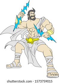 Zeus holding lightning vector cartoon