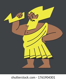Zeus holding thunderbolt in cartoon style