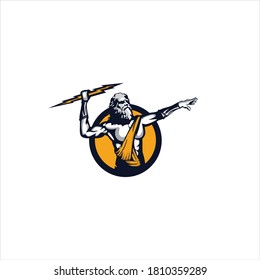 Zeus holds the lightning logo design silhouette icon vector