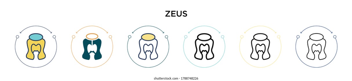 Zeus icon in filled, thin line, outline and stroke style. Vector illustration of two colored and black zeus vector icons designs can be used for mobile, ui, web
