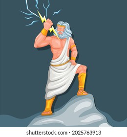 Zeus jupiter god of thunder with lightning bolt figure character. classical greek roman mythology illustration vector