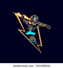 Zeus Lightning Insignia vector illustration esport style graphic.