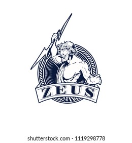 Zeus With Lightning Vector Emblem Logo Template