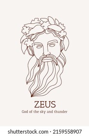 Zeus. Linear antique statue head. Trendy modern vector print with ancient classical sculpture of god. Greece mythology. Antique classic line art for fashion t-shirt, printing, poster, tatoo