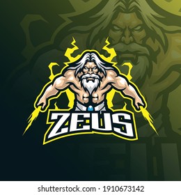 zeus mascot logo design with modern illustration concept style for badge, emblem and tshirt printing. angry zeus illustration for sport and esport team.