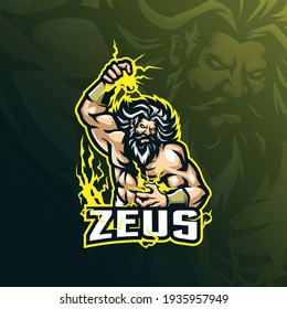 zeus mascot logo design with modern illustration concept style for badge, emblem and tshirt printing. angry zeus illustration for sport and esport team.