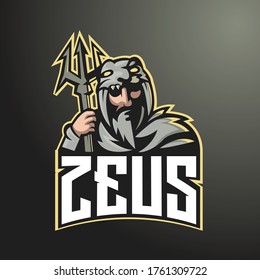 Zeus mascot logo design vector with modern illustration concept style for badge, emblem and shirt printing. Zeus illustration with trident Poseidon