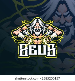 Zeus mascot logo design vector with modern illustration concept style for badge, emblem and t shirt printing. Angry zeus illustration with lightning in hand.