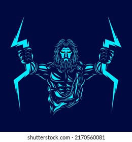 Zeus la línea del logo de mitología retrato de arte pop diseño colorido bueno con fondo oscuro. Ilustración del vector abstracto.