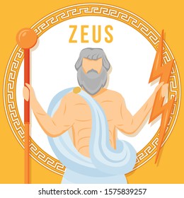 Zeus orange social media post mockup. Ancient Greek god. Mythological figure. Web banner design template. Social media booster, content layout. Poster, printable card with flat illustrations