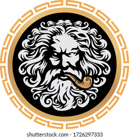 Zeus Ornament Head Logo Illustration Vector