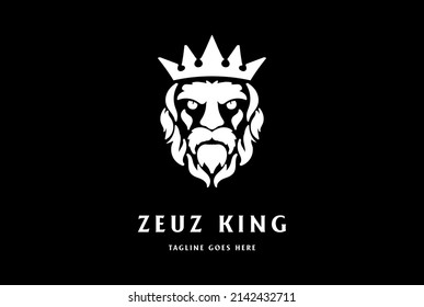 Zeus Poseidon Lord King God Crown Face Head Logo Design Vector