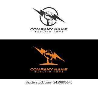 Zeus and power  isolated vector concept. Hand holding  thunder bolt logo design. Hand holding lightning logo. hand with flash vector illustration.