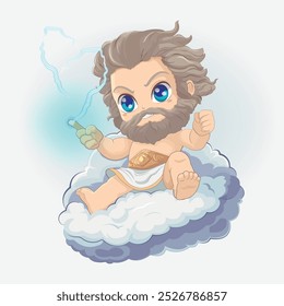 Zeus riding a cloud lightning bolt Cartoon Vector