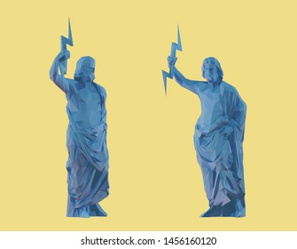 Zeus. Set of Blue Zeus on Yellow Background. Low Poly Vector 3D Rendering