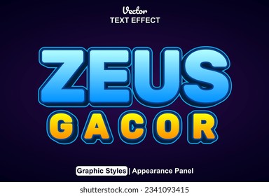 zeus text effect with blue color graphic style and editable.