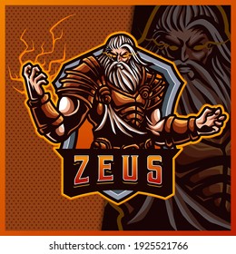 Zeus Thunder God Mascot Esport Logo Design Illustrations Vector Template, Storm God Logo For Team Game Streamer Youtuber Banner Twitch Discord