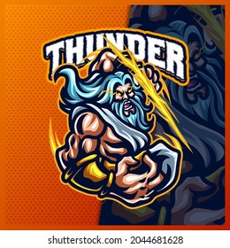 Zeus Thunder God mascot esport logo design illustrations vector template, Greece Ancient Gods logo for team game streamer merch, full-color cartoon style