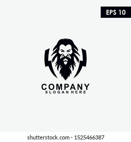Zeus With Thunder Logo Design Vector Illustration