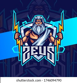 zeus with thunder  mascot esport logo design