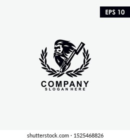 Zeus With Thunder And Wheat Logo Design Vector Illustration