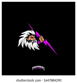 Zeus Thunderbolt Esport gaming mascot logo template Vector. Modern Head Zeus Thunderbolt Logo Vector,  Illustration