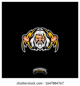 Zeus Thunderbolt Esport gaming mascot logo template Vector. Modern Head Zeus Thunderbolt Logo Vector,  Illustration