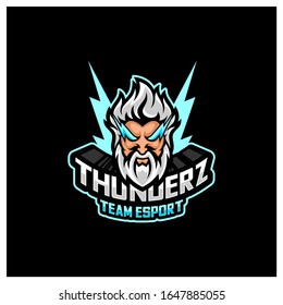 Zeus Thunderbolt Esport gaming mascot logo template Vector. Modern Head Zeus Thunderbolt Logo Vector,  Illustration