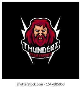 Zeus Thunderbolt Esport gaming mascot logo template Vector. Modern Head Zeus Thunderbolt Logo Vector,  Illustration
