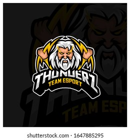 Zeus Thunderbolt Esport gaming mascot logo template Vector. Modern Head Zeus Thunderbolt Logo Vector,  Illustration
