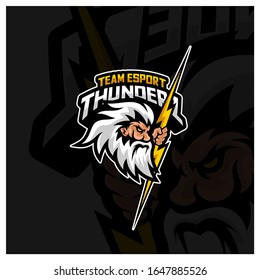 Zeus Thunderbolt Esport gaming mascot logo template Vector. Modern Head Zeus Thunderbolt Logo Vector,  Illustration