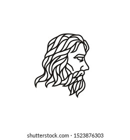 Zeus Triton Neptune King Face with Beard and Mustache logo design