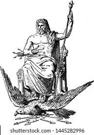 Zeus Vintage Engraved Illustration Drawing. 