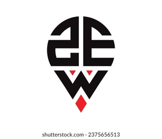 ZEW letter location shape logo design. ZEW letter location logo simple design.