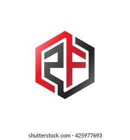ZF initial letters looping linked hexagon logo red black