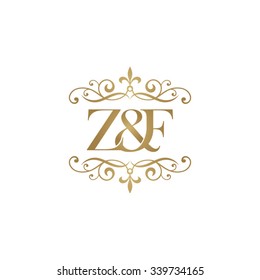 Z&F Initial logo. Ornament ampersand monogram golden logo