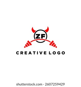 ZF initial monogram for fitnes or gym logo with devil style design