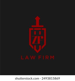 ZF initial monogram for law firm with sword and shield logo image