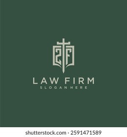 ZF initial monogram for law firm with sword and shield logo image
