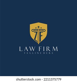 ZF initial monogram lawfirm logo with pillar and shield design