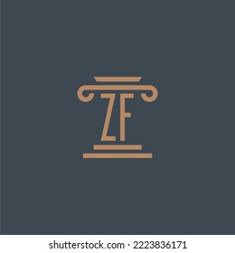 Monograma inicial de ZF para el logotipo de la firma de ley con diseño de hitos