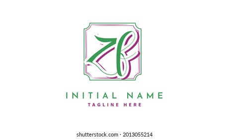 ZF Initials, handwriting logo vector