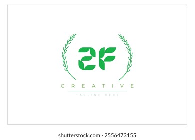 ZF letters eco logo with leaf. Fresh nature and healthy leaf logo design.