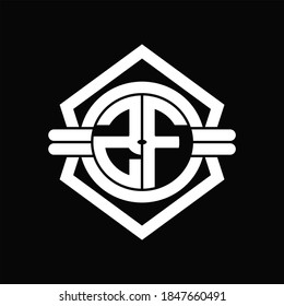 ZF logo monogram with circle shape isolated hexagon emblem rounded design template on black background
