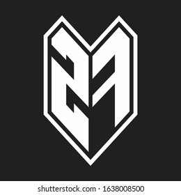 ZF Logo monogram with emblem line style isolated on black background