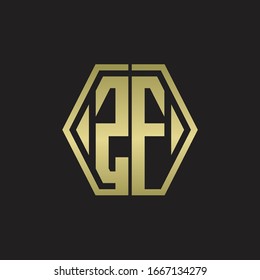 ZF-Logo-Monogramm mit hexagonfarbener, abgerundeter Design-Vorlage mit goldener Farbe
